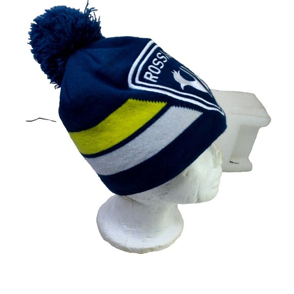 Rossignol ~ Logo Ski Hat Cap Beanie ~ Blue White Green~ Lined 22 "Inside PopPom - Picture 4 of 10